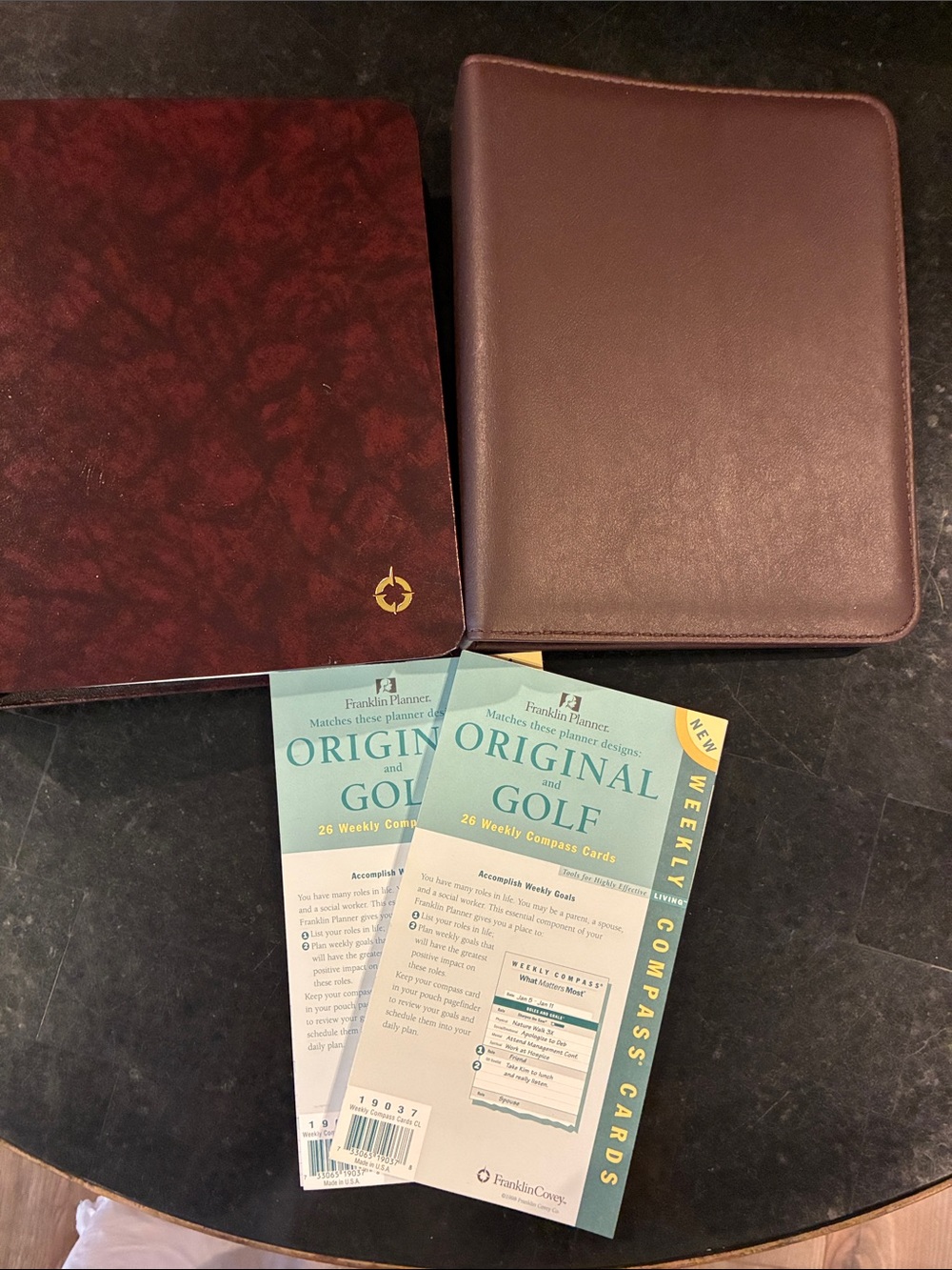 90’s Franklin Covey Planner Brown Binder with Address Book, Golf Cards Bundle